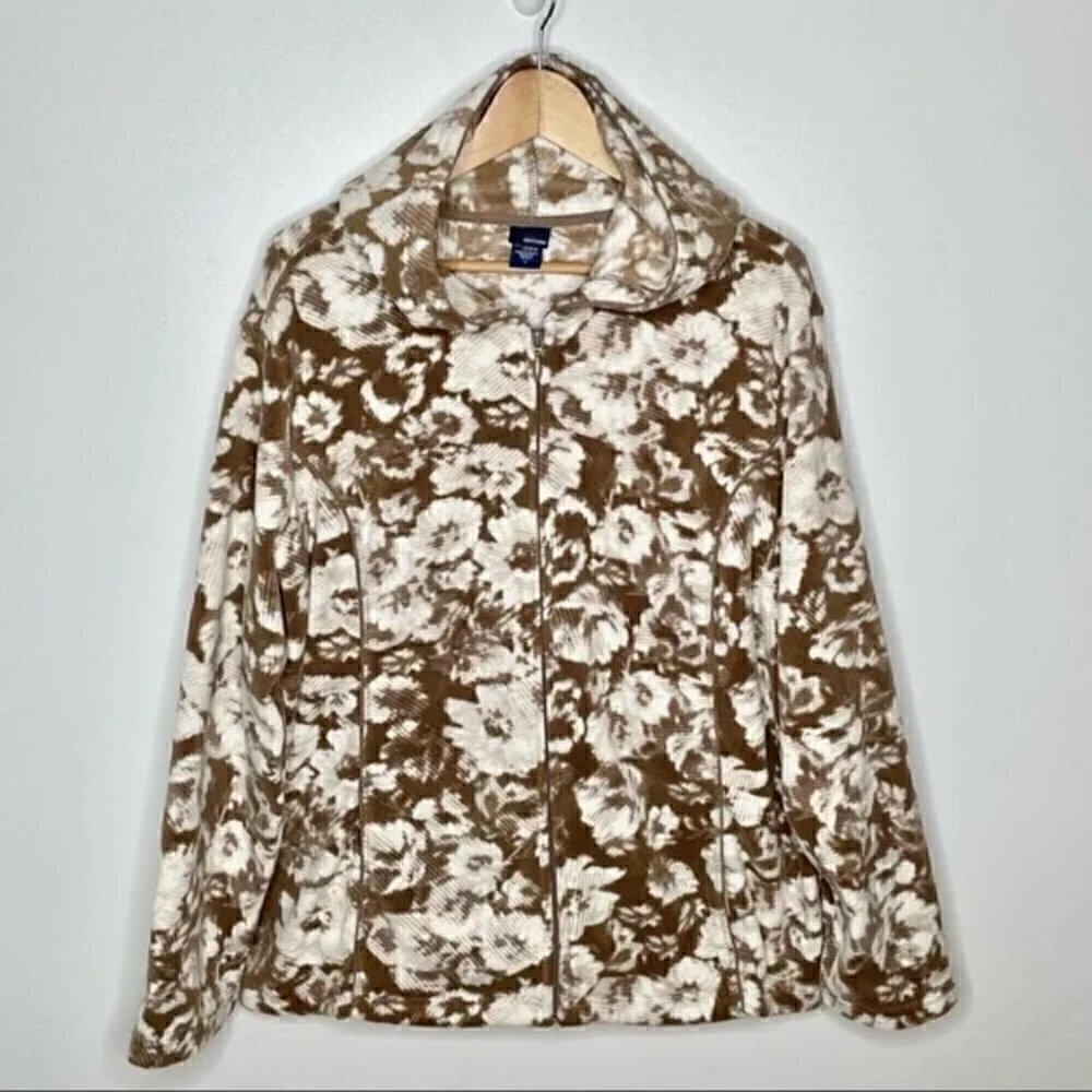 Basic Editions Fleece Abstract floral Hooded Jacket, 1X